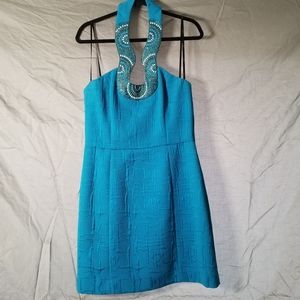 Blue Beaded Neckline Dress